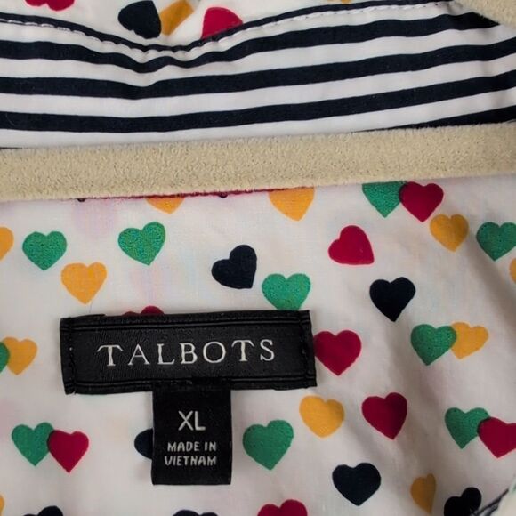 Talbot's Classic Cotton Button Front Shirt Ditsy Hearts Size XL - Picture 3 of 9